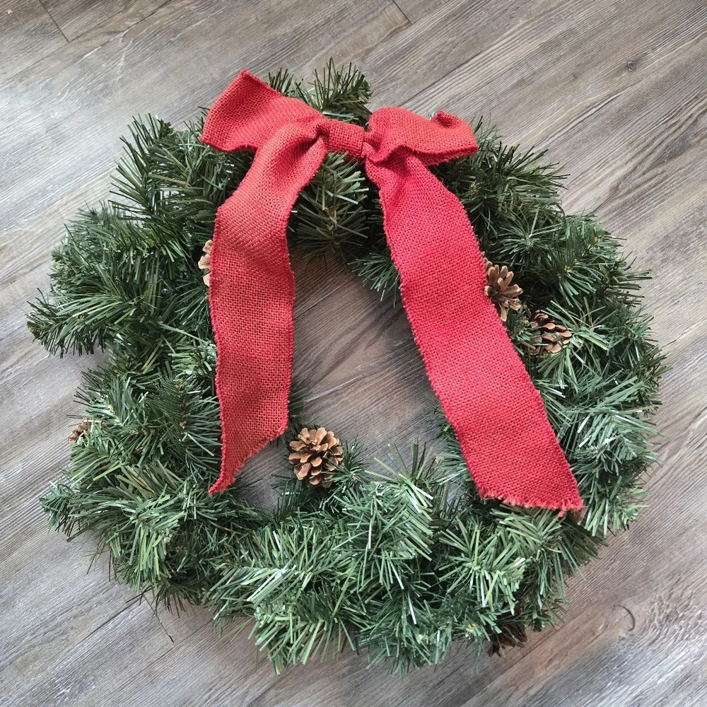 Festive Green Wreath with Red Bow